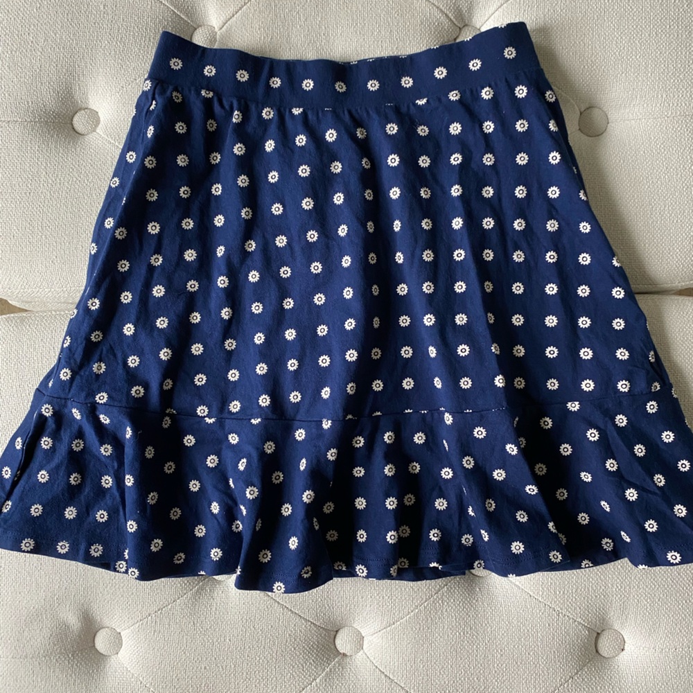 Lands' End Navy Blue Top with White Floral Accents